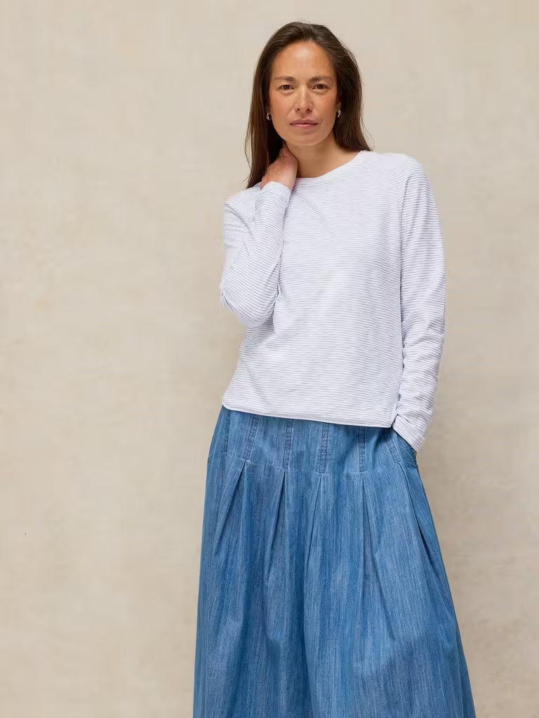 White Stuff Clara Long Sleeve Texture Tee White Multi womens Crew Neck with a Long Sleeve that's Regular Fit and Machine Washable Colour: White Multi Material: 100% Cotton 