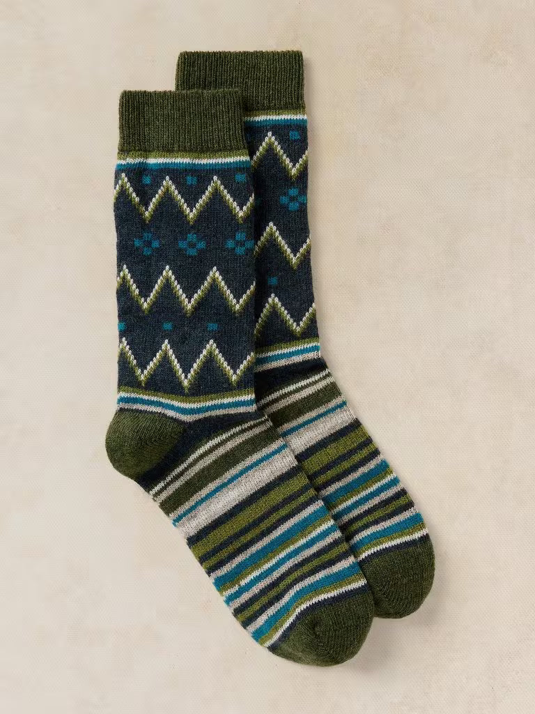 White Stuff Fairisle Stripe Cosy Sock Green Multi