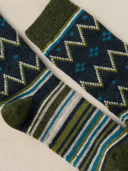 White Stuff Fairisle Stripe Cosy Sock Green Multi