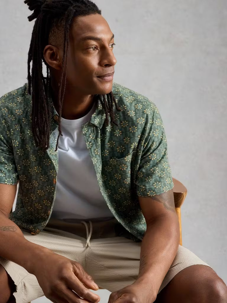 White Stuff Finsbury SS Sun Print Shirt Green Print