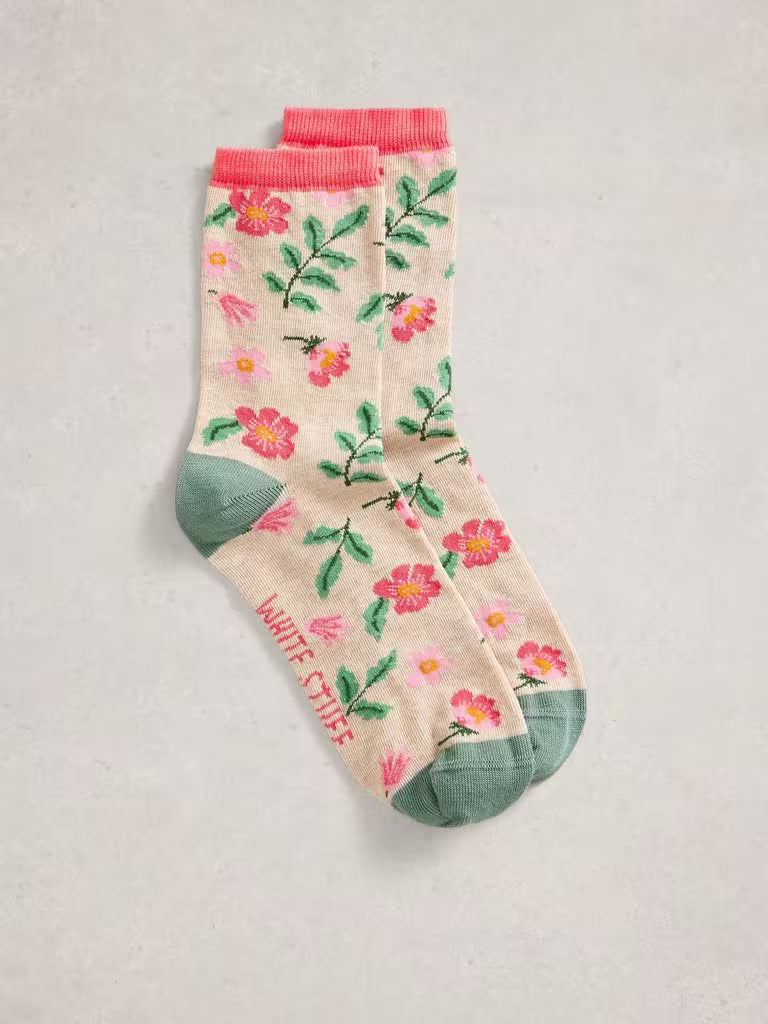 White Stuff Floral Ankle Socks Natural Multi