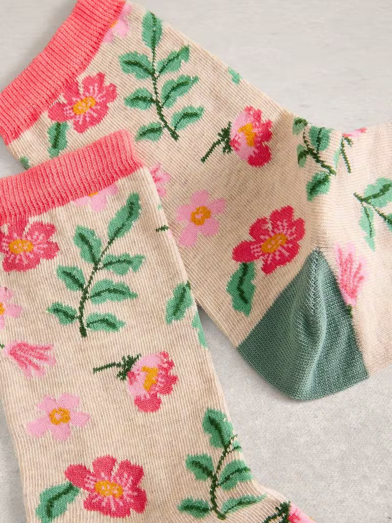 White Stuff Floral Ankle Socks Natural Multi