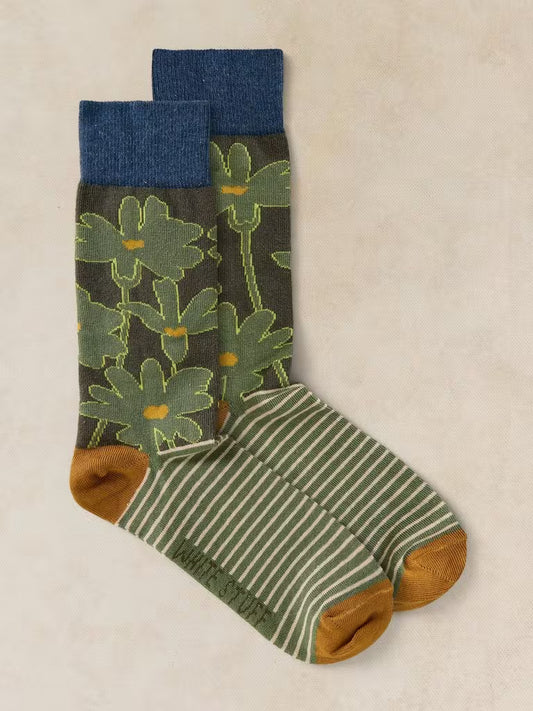 White Stuff Floral Stripe Ankle Sock Dark Teal