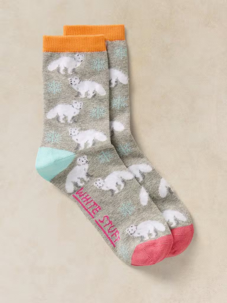 White Stuff Fluffy Arctic Fox Ankle Socks Grey