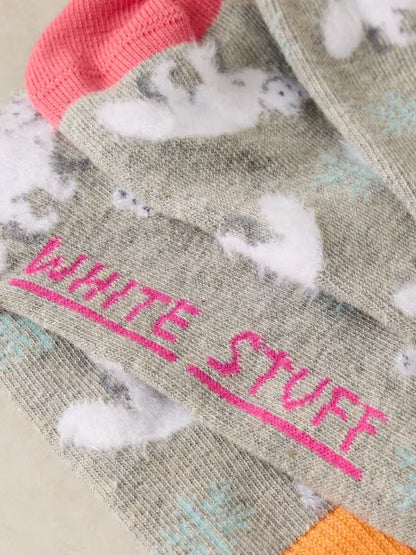 White Stuff Fluffy Arctic Fox Ankle Socks Grey