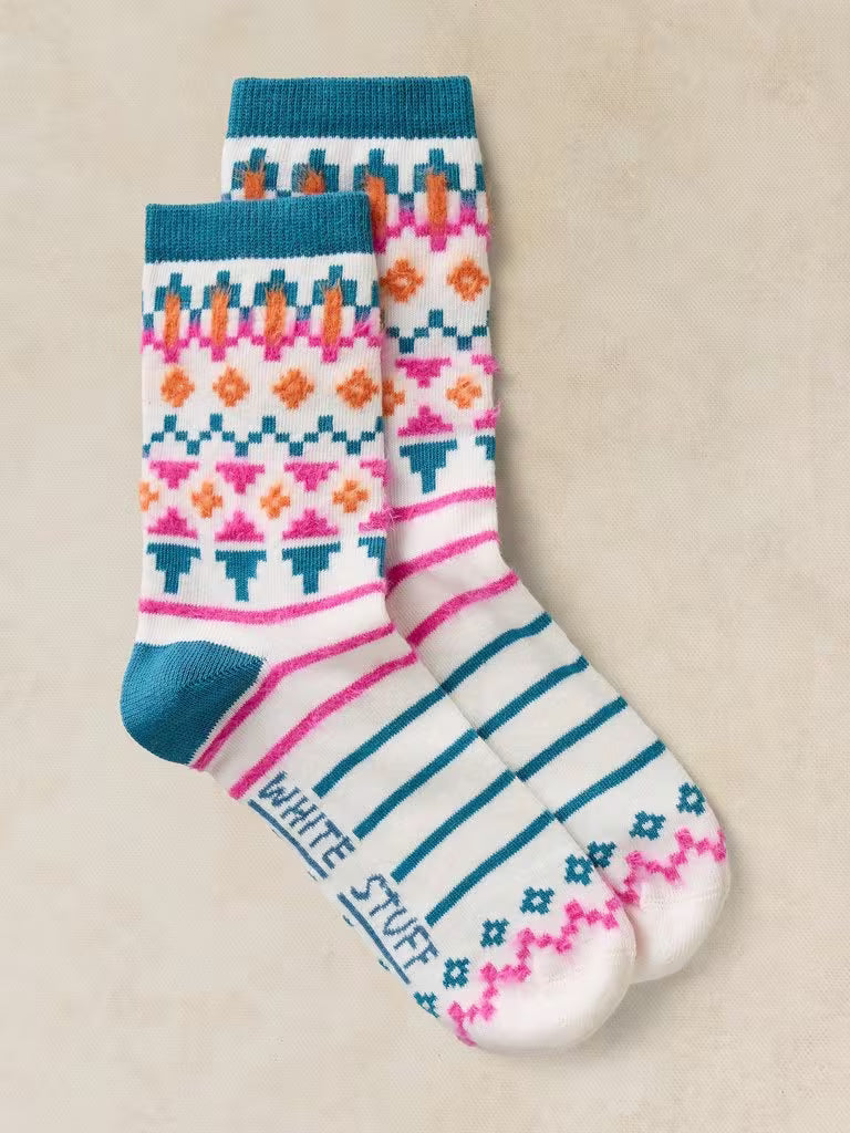 White Stuff Fluffy Fairisle Ankle Socks Ivory