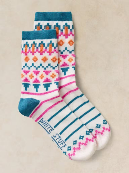 White Stuff Fluffy Fairisle Ankle Socks Ivory