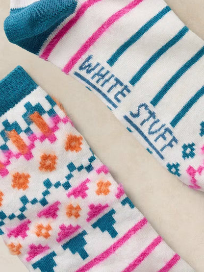 White Stuff Fluffy Fairisle Ankle Socks Ivory