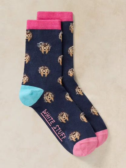 White Stuff Fluffy Hedgehog Ankle Socks Navy