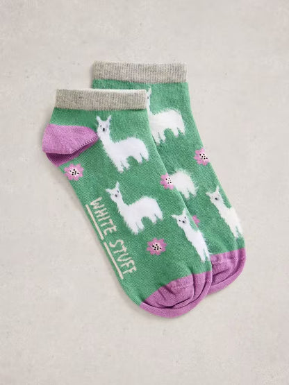 White Stuff Fluffy Llama Trainer Sock Green Multi