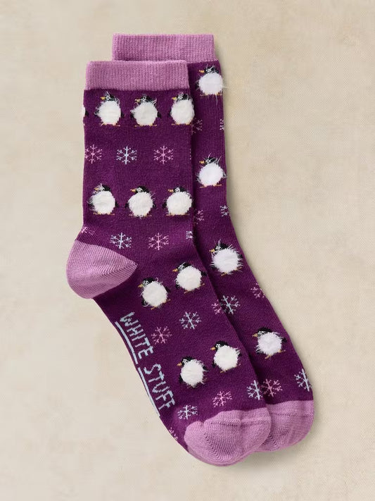 White Stuff Fluffy Penguin Ankle Socks Purple
