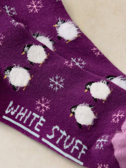 White Stuff Fluffy Penguin Ankle Socks Purple