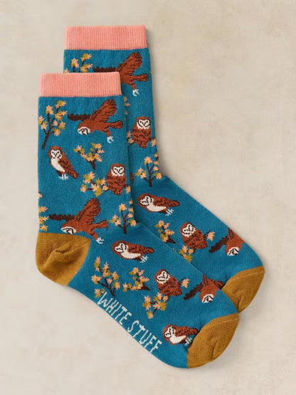 White Stuff Flying Owl Ankle Socks Dark Teal