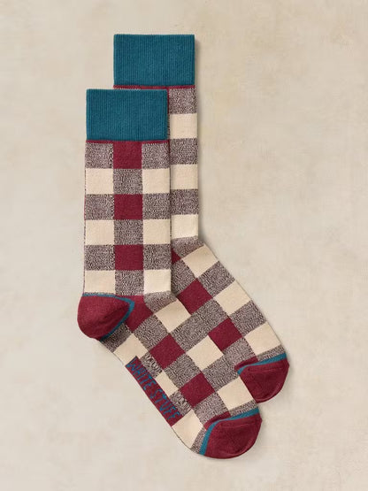 White Stuff Gingham Texture Ankle Sock Plum