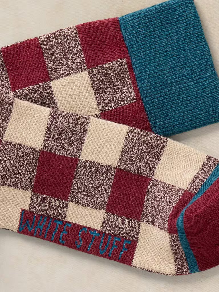 White Stuff Gingham Texture Ankle Sock Plum