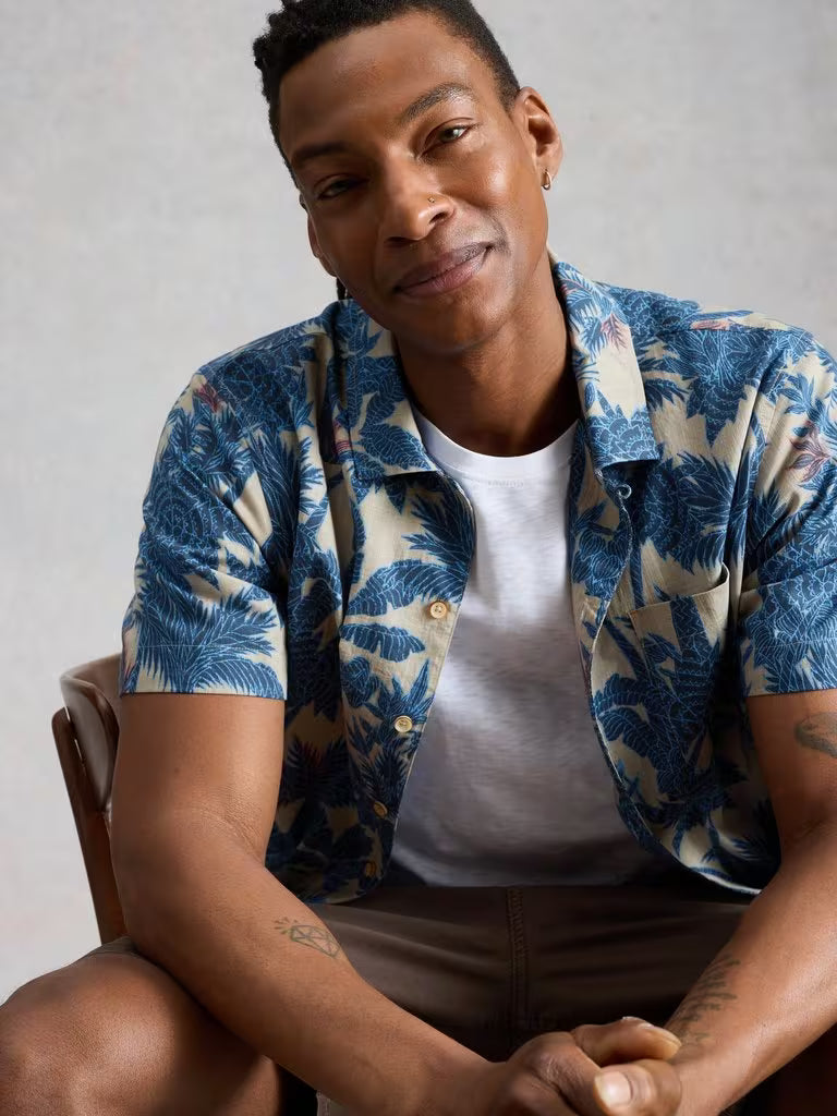 White Stuff Hayle Palms Print Shirt Navy