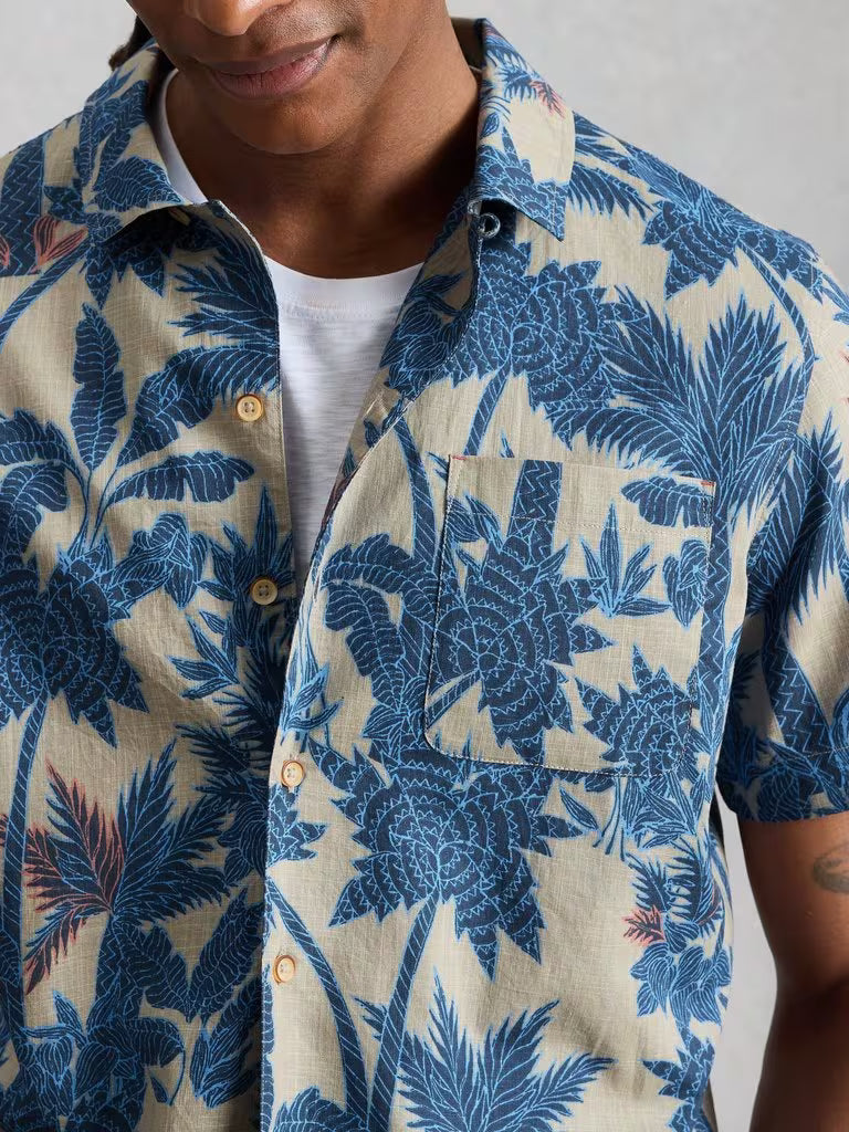 White Stuff Hayle Palms Print Shirt Navy