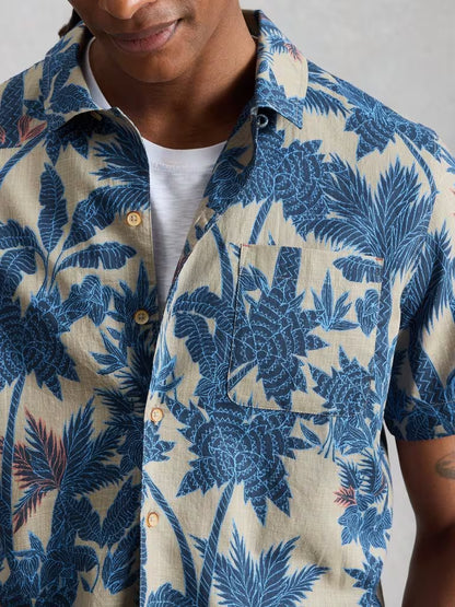 White Stuff Hayle Palms Print Shirt Navy