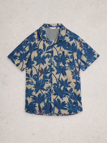 White Stuff Hayle Palms Print Shirt Navy