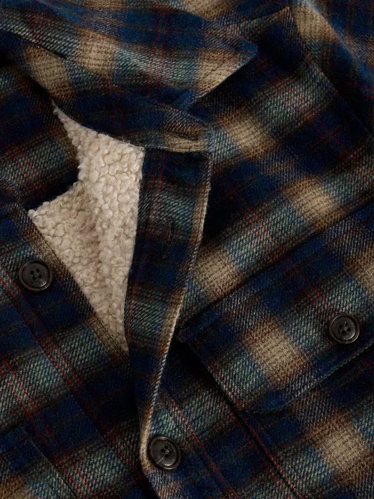 White Stuff Hetton Check Borg Lined Jacket Navy Multi. Mens Jacket with Collar and Long Sleeve with Borg Lined that's Dry Clean Only Material: 79% Recycled Polyester, 17% Wool, 2% Acrylic, 1% Polyamide & 1% Viscose