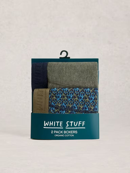 White Stuff Hove 2 Pack Boxers Print Plain Blue