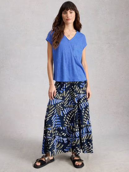 White Stuff Iris Linen Tee Bright Blue