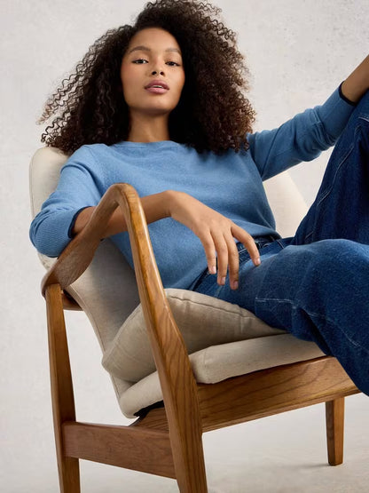 White Stuff Katie Long Sleeve Crew Neck Jumper Mid Blue