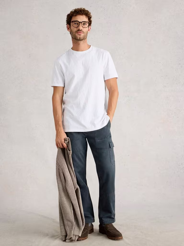 White Stuff Kemble Cargo Trousers Dark Navy. Men's Relaxed fit trousers that are Full Length and Machine Washable. Material: 100% Organic Cotton