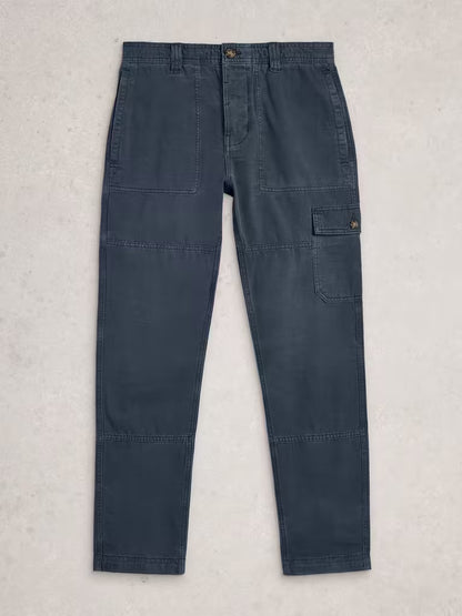 White Stuff Kemble Cargo Trousers Dark Navy. Men's Relaxed fit trousers that are Full Length and Machine Washable. Material: 100% Organic Cotton