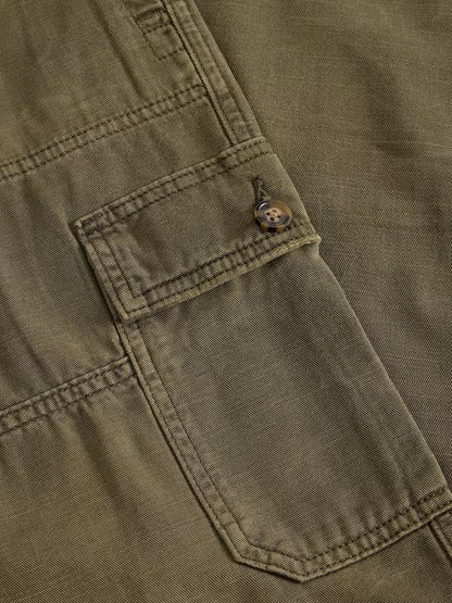 White Stuff Kemble Cargo Trousers Khaki Green. Men's Relaxed fit trousers that are Full Length and Machine Washable. Material: 100% Organic Cotton