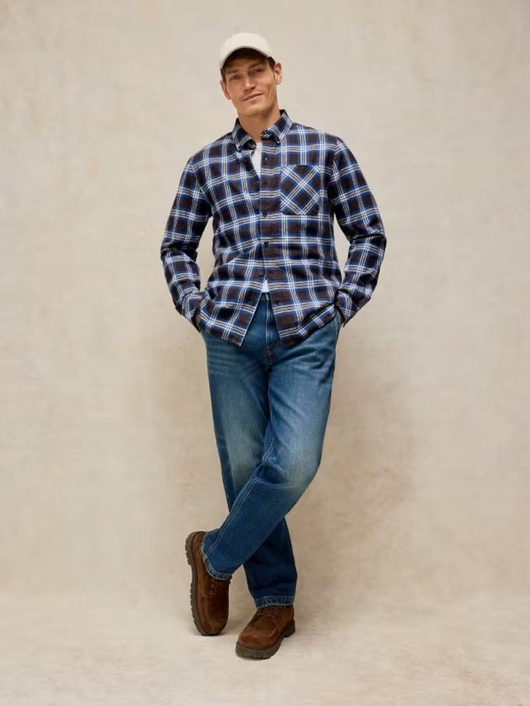 White Stuff Ludlow Check Shirt Brown Multi. Men's Collar shirt with Long Sleeve and a Classic Fit that's Machine Washable. Material: 100% Organic Cotton