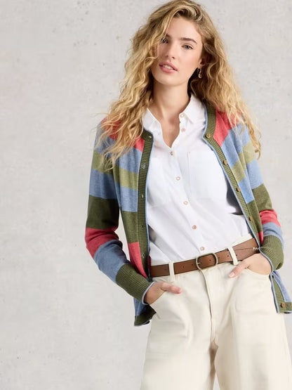 White Stuff Lulu Crew Neck Stripe Cardi Green Multi