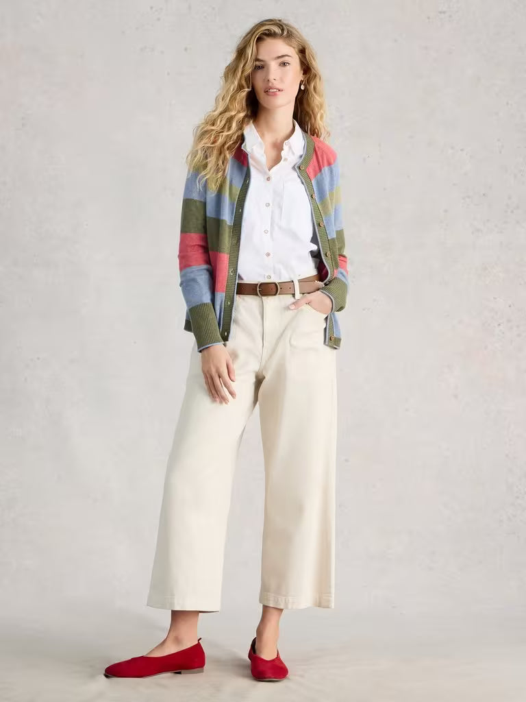 White Stuff Lulu Crew Neck Stripe Cardi Green Multi