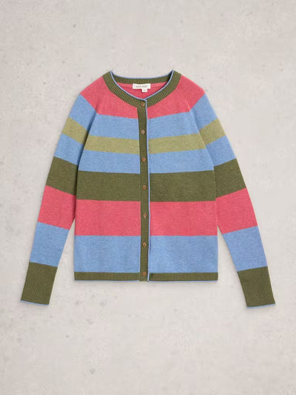 White Stuff Lulu Crew Neck Stripe Cardi Green Multi