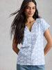 White Stuff Nelly Notch Neck Short Sleeve T-shirt Blue Print