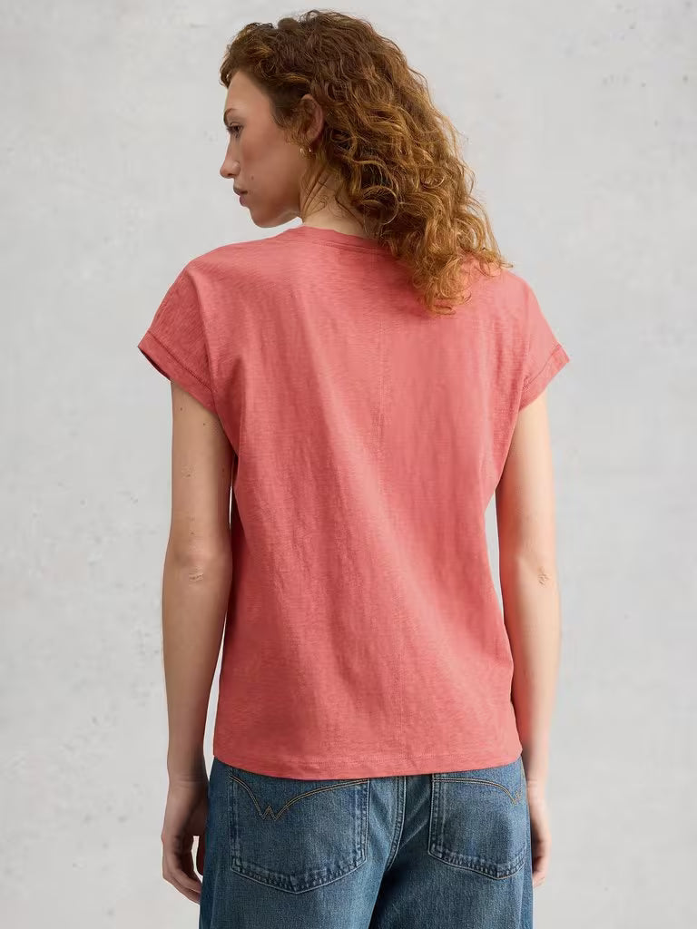 White Stuff Nelly Notch Neck Short Sleeve T-shirt Mid Pink