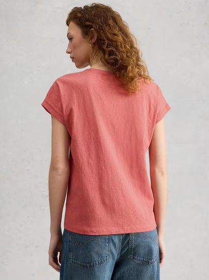 White Stuff Nelly Notch Neck Short Sleeve T-shirt Mid Pink