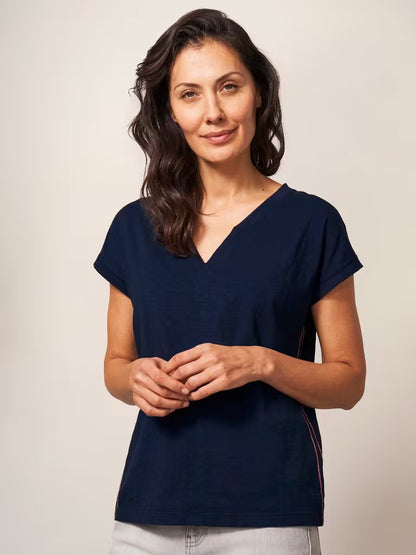 White Stuff Nelly Notch Neck Tee Dark Navy womens Buy 2 Selected T-Shirts For £45 Notch Neck with Short Sleeve and a Regular Fit that's Machine Washable Colour: Dark Navy Material: 100% Cotton Style Code: 438430