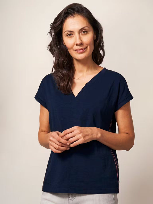 White Stuff Nelly Notch Neck Tee Dark Navy womens Buy 2 Selected T-Shirts For £45 Notch Neck with Short Sleeve and a Regular Fit that's Machine Washable Colour: Dark Navy Material: 100% Cotton Style Code: 438430