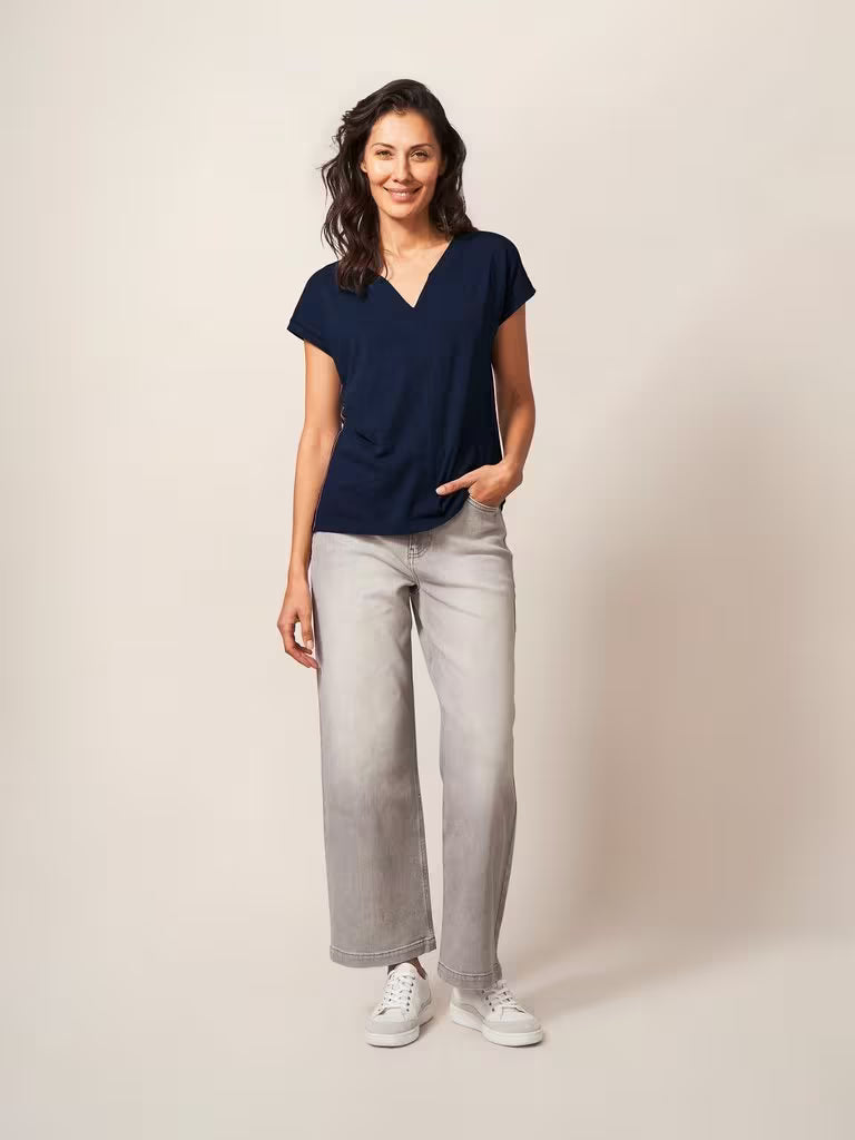 White Stuff Nelly Notch Neck Tee Dark Navy