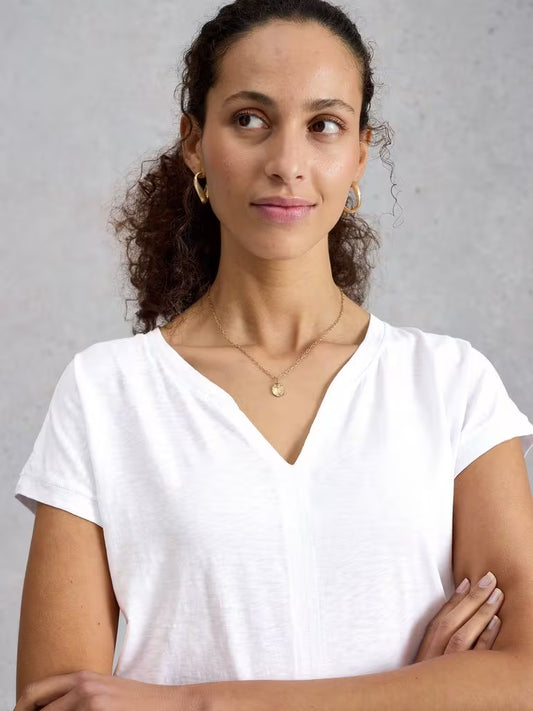 White Stuff Nelly Notch Neck Tee Natural White