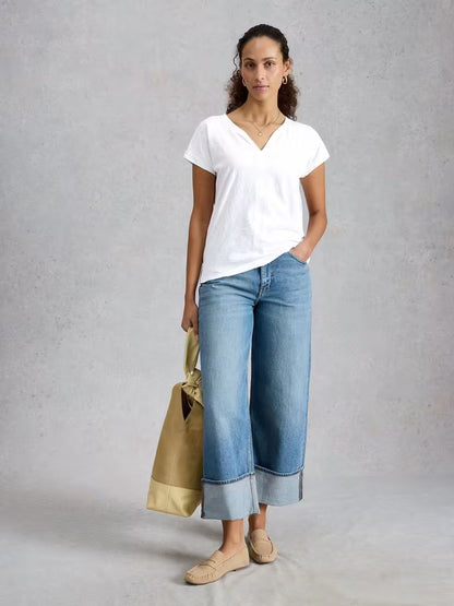 White Stuff Nelly Notch Neck Tee Natural White