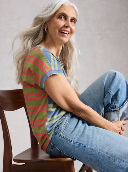 White Stuff Nelly Notch Stripe Tee Blue Multi