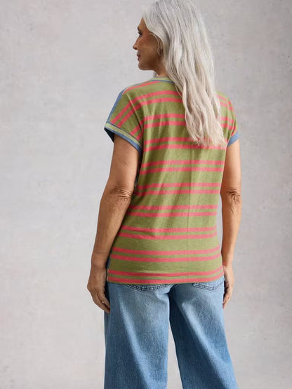 White Stuff Nelly Notch Stripe Tee Blue Multi