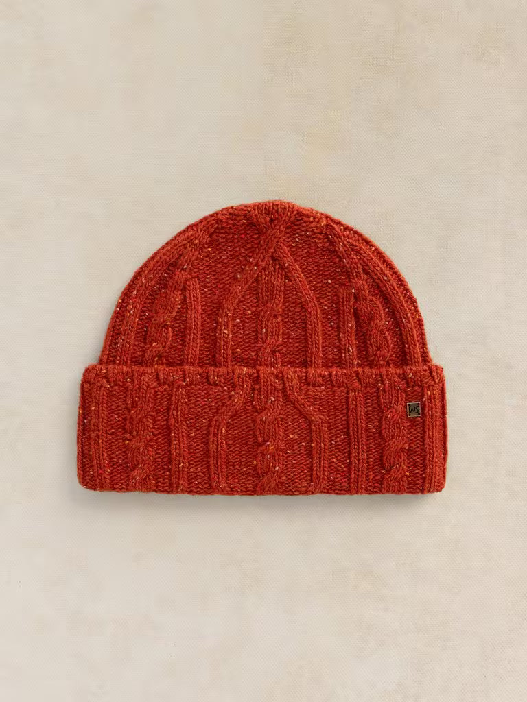 White Stuff Nep Cable Fisherman Beanie Dark Orange