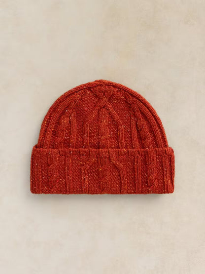 White Stuff Nep Cable Fisherman Beanie Dark Orange