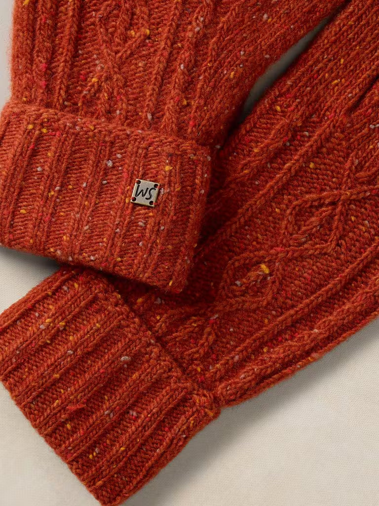 White Stuff Nep Cable Gloves Dark Orange