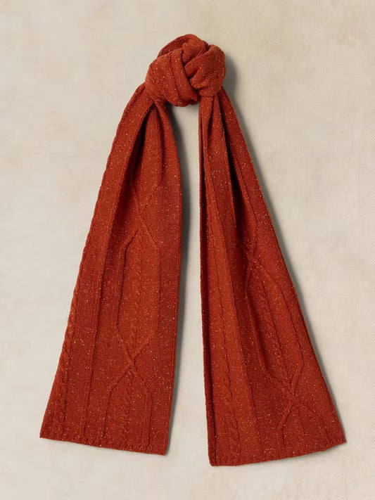 White Stuff Nep Cable Knitted Scarf Dark Orange