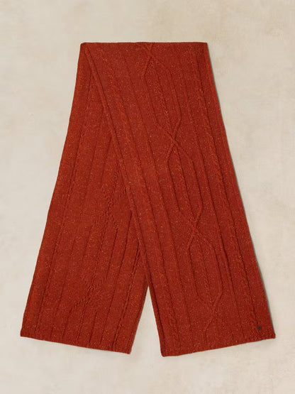 White Stuff Nep Cable Knitted Scarf Dark Orange