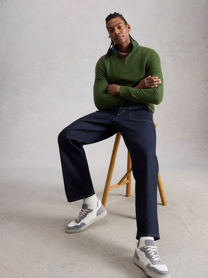 White Stuff Newport Merino Funnel Neck Khaki Green. Men's Polo Neck with Long Sleeve that's Classic Fit and Machine Washable Material: 100% Extrafine Merino
